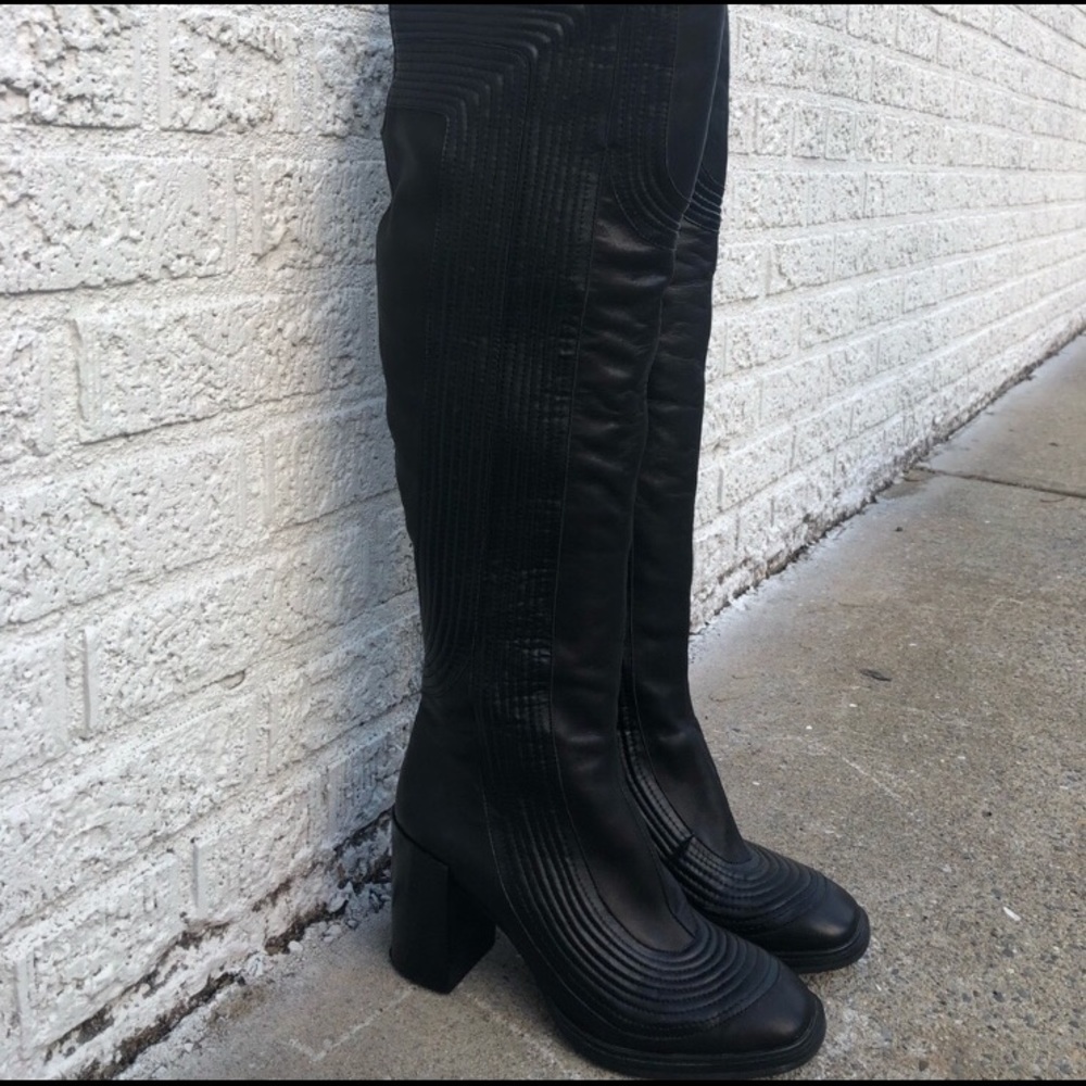 ISO . JEFFREY CAMPBELL MOTO OVER THE KNEE BOOT
